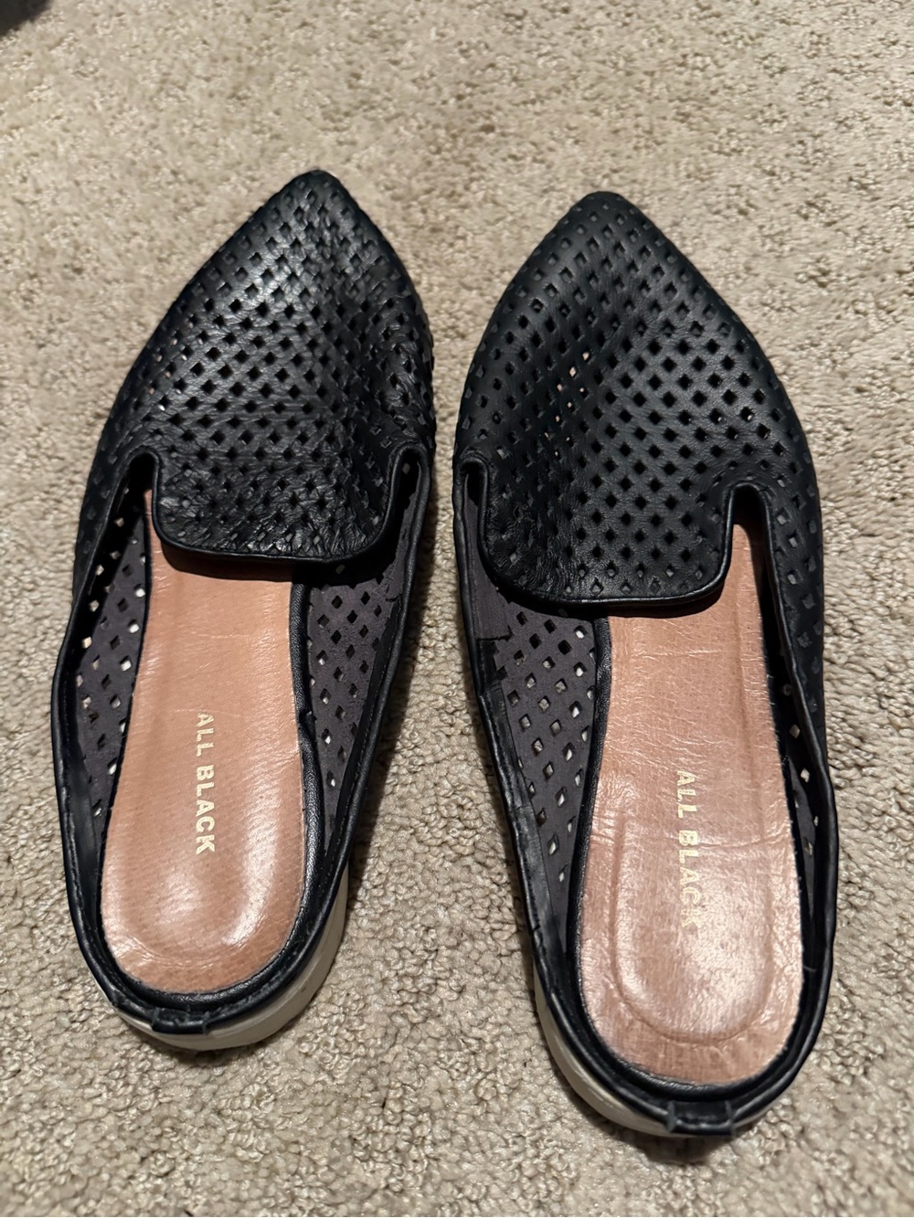 All Black Perforated Black Slip-On Mules
